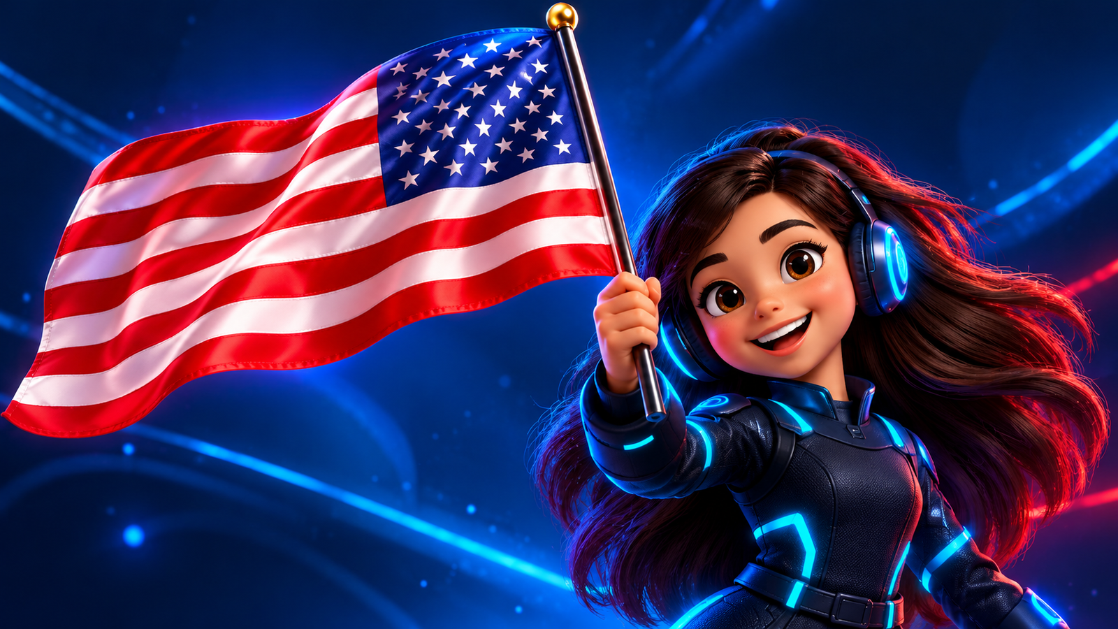 Ágatha English — personagem com bandeira dos Estados Unidos
